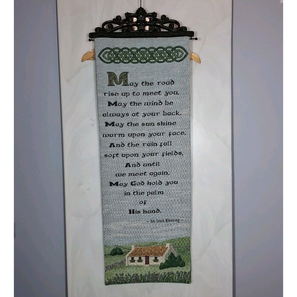 Irish Blessing Woven Tapestry Wall Hanging Celtic 13x35 Scroll Top Made In USA